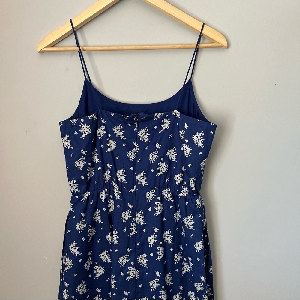 J. Crew Factory Abstract Flower Printed Blue & White 100% Cotton Maxi Dress Sz 2 - Picture 13 of 16